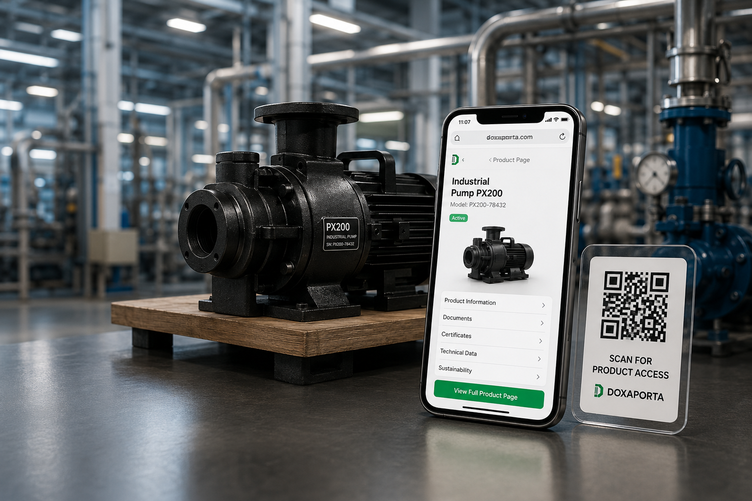 Doxaporta digital product page and QR code preview